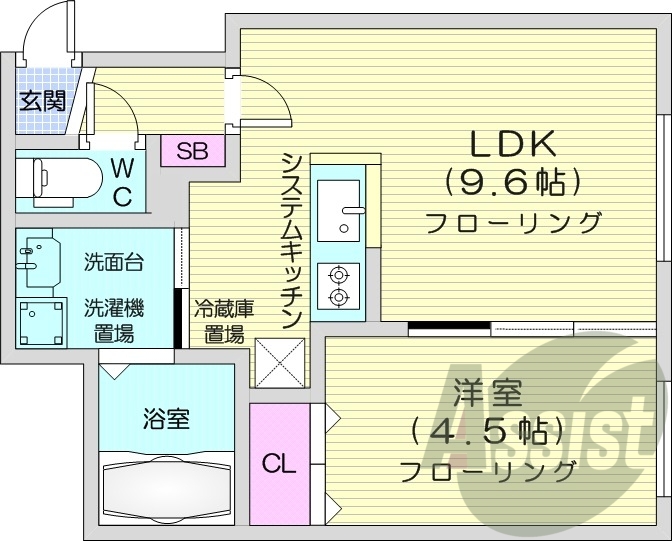 1LDK、システムキッチン、エアコン、都市ガス、ネット無料