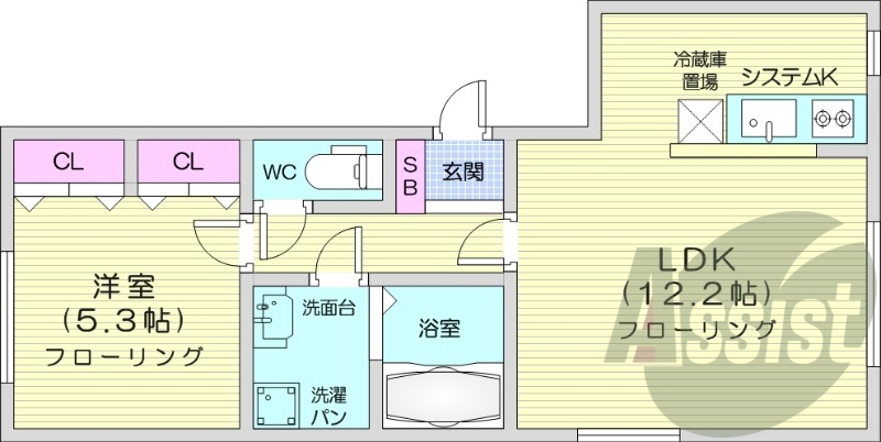 1LDK、システムキッチン、エアコン、浴室乾燥機