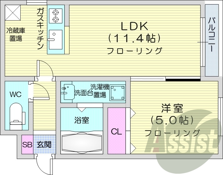 1LDK、システムキッチン、都市ガス、ペット可