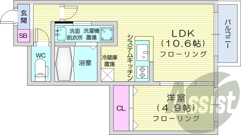 1LDK、都市ガス、浴室乾燥機、エアコン、追炊き、ペット可