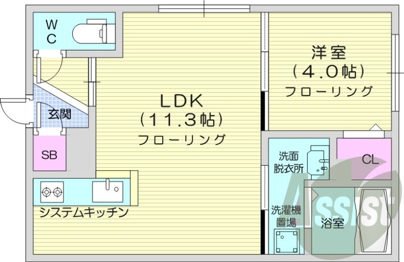 1LDK、システムキッチン、エアコン、エレベーター
