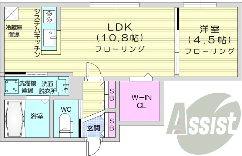 1LDK、都市ガス、エアコン、追い焚き、システムキッチン