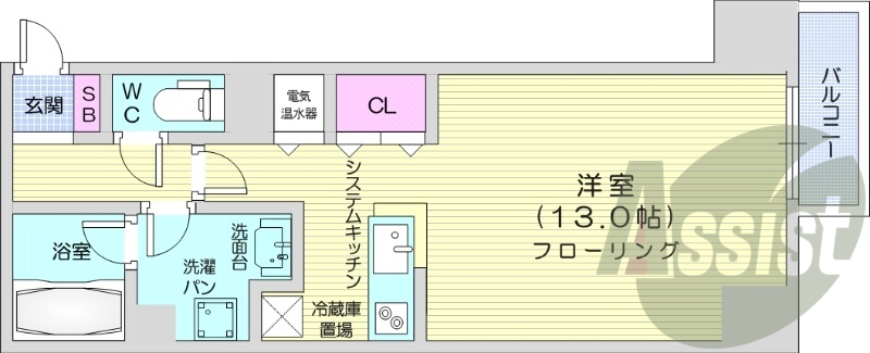 1K、オール電化、浴室乾燥機、システムキッチン