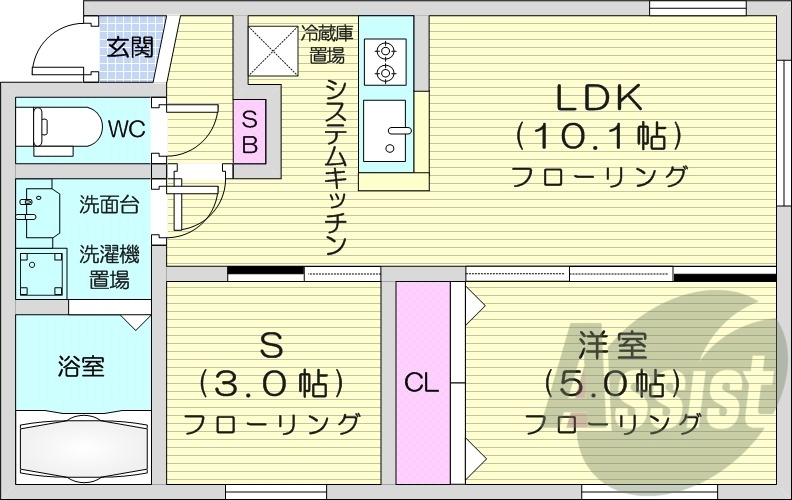1LDK、都市ガス、エアコン、追い焚き、システムキッチン