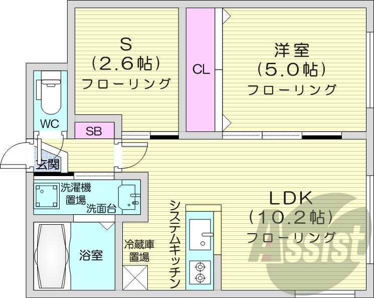 1LDK、都市ガス、エアコン、追い焚き、システムキッチン