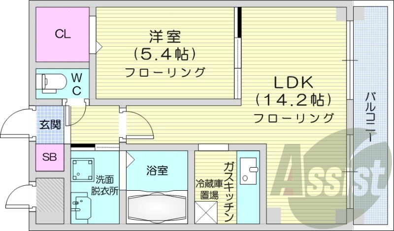 1LDK、バルコニー、オートロック、ウォシュレット