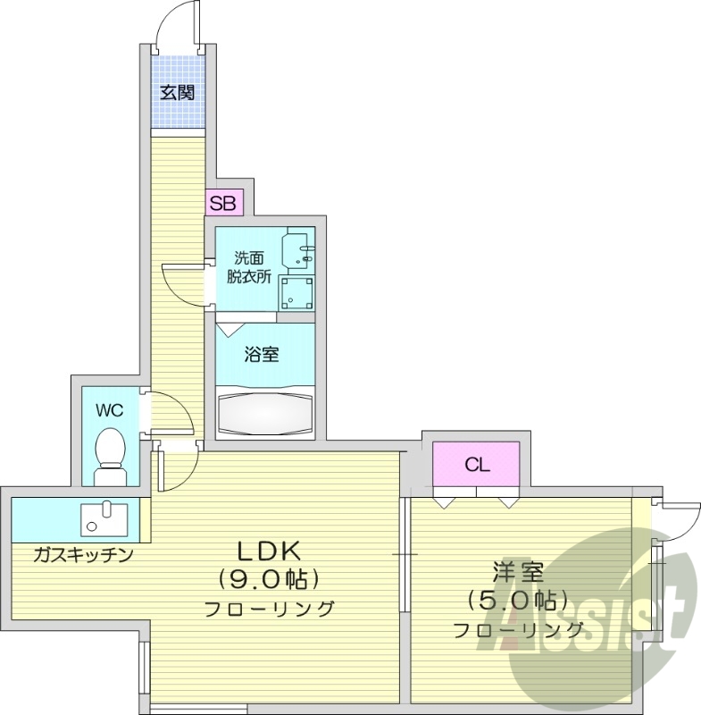 １LDK、独立洗面台、インターネット無料