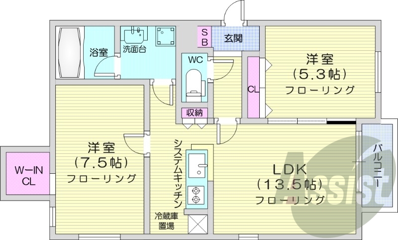 2LDK、エアコン、一坪バス、追い焚き、シャワートイレ