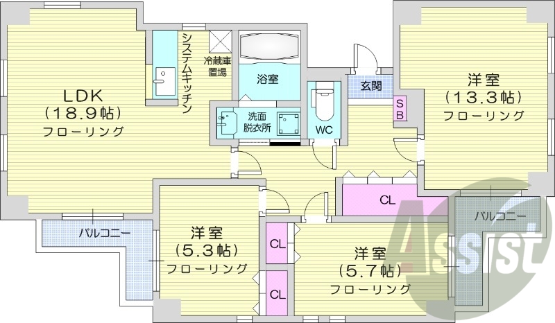 ３LDK、システムキッチン、灯油暖房・給湯、シャワートイレ
