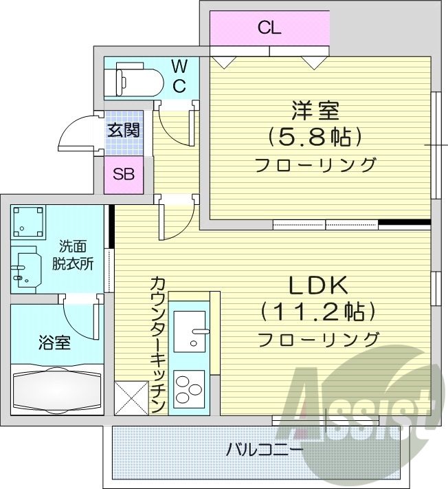 1LDK、システムキッチン、ネット無料、シャンドレ