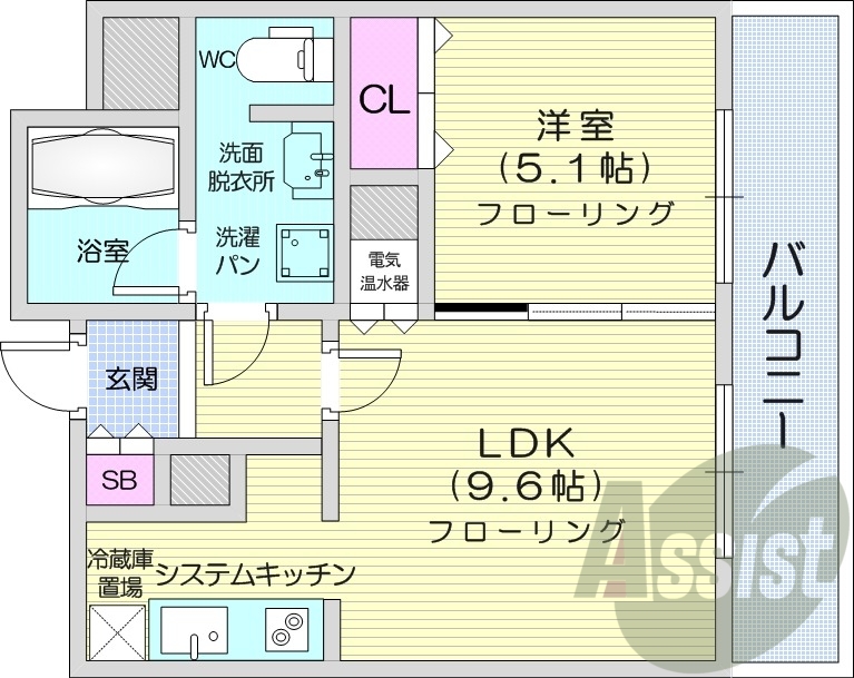 1LDK、オートロック、モニターホン、オール電化