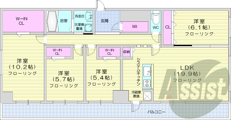 4LDK、収納、都市ガス、エアコン、宅配BOX