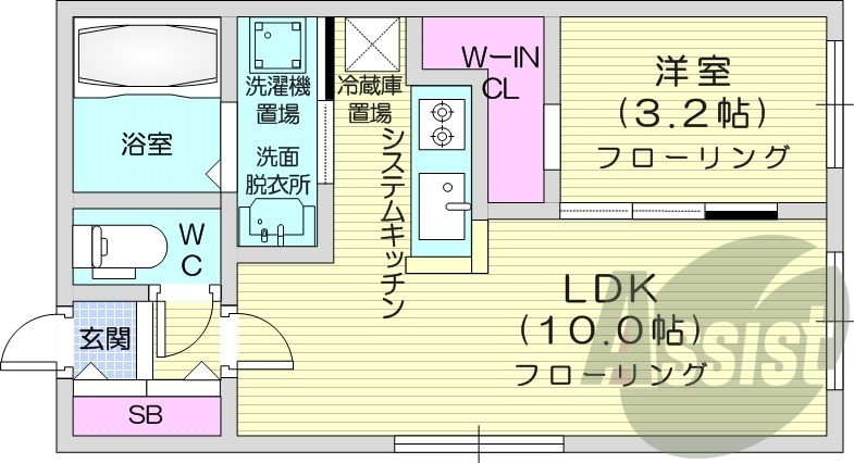1LDK、都市ガス、エアコン、インターネット無料