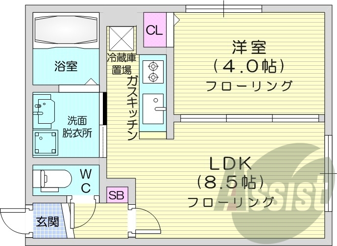 1LDK、灯油暖房、エアコン、オートロック