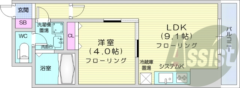 1LDK、システムキッチン、追炊き、ネット無料