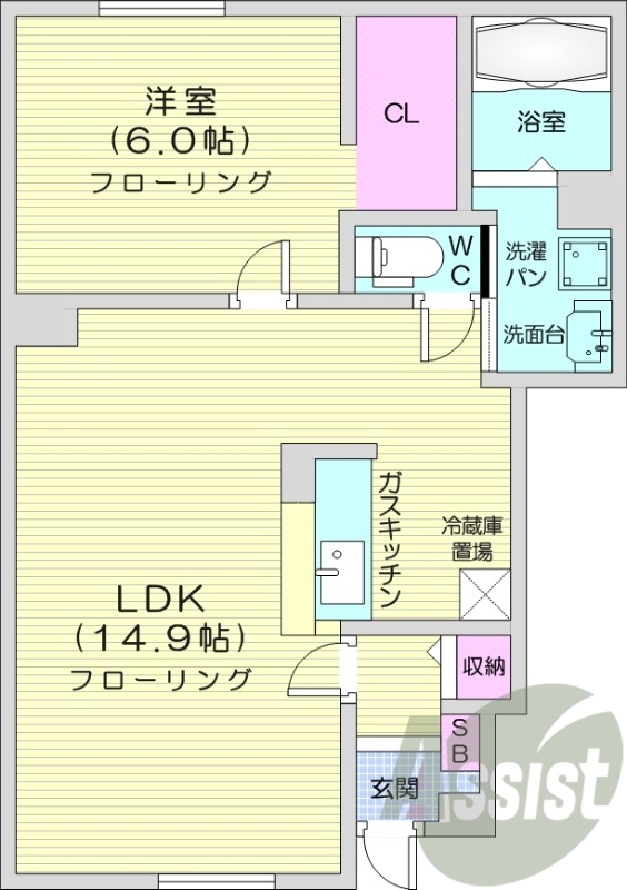1LDK、カウンターキッチン、浴室乾燥機、追い焚き
