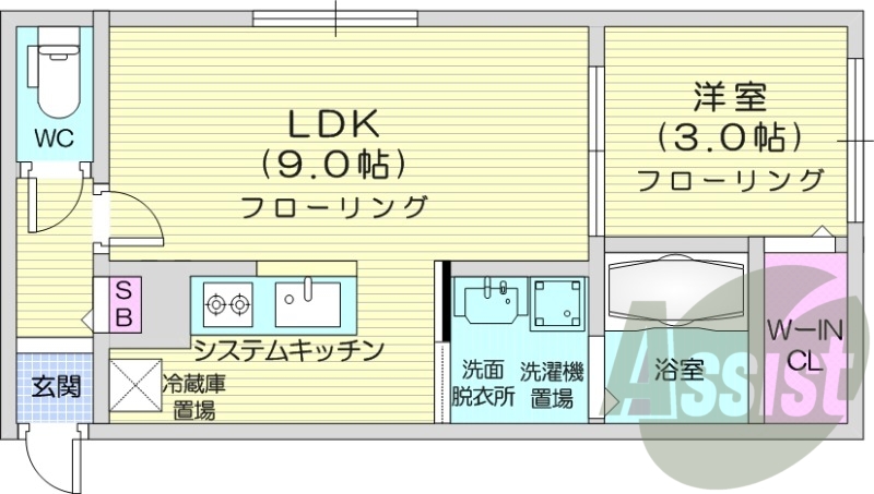 1LDK、システムキッチン、エアコン、オートロック、