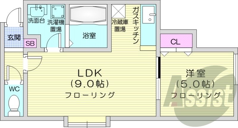 １LDK、独立洗面台、インターネット無料