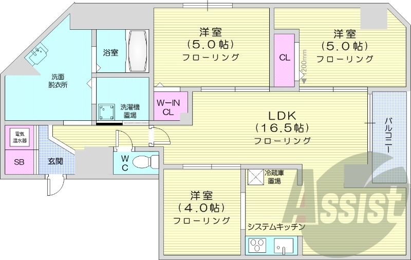 3LDK、エレベーター、浴室乾燥機、オール電化