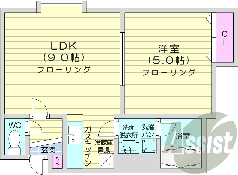 １LDK、独立洗面台、インターネット無料