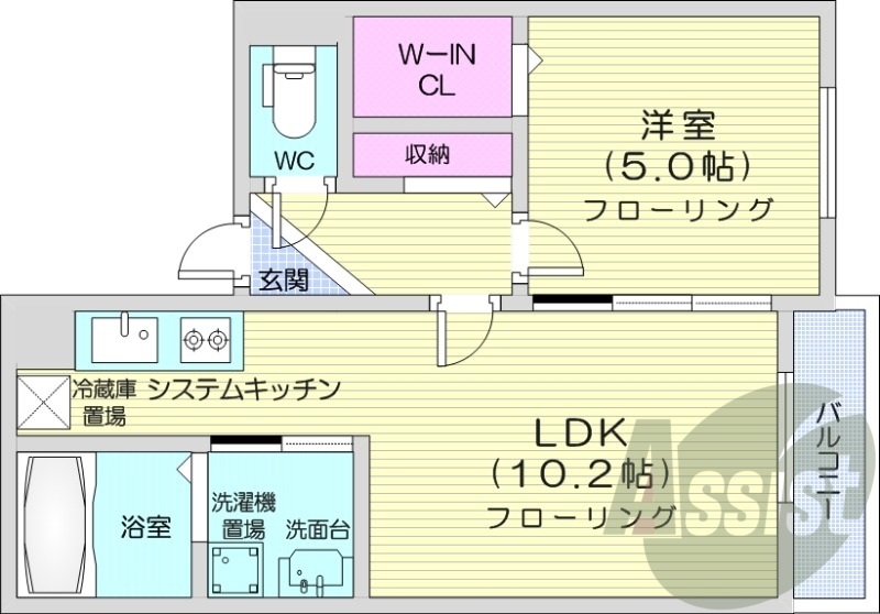 1LDK、エアコン、エレベーター、オートロック