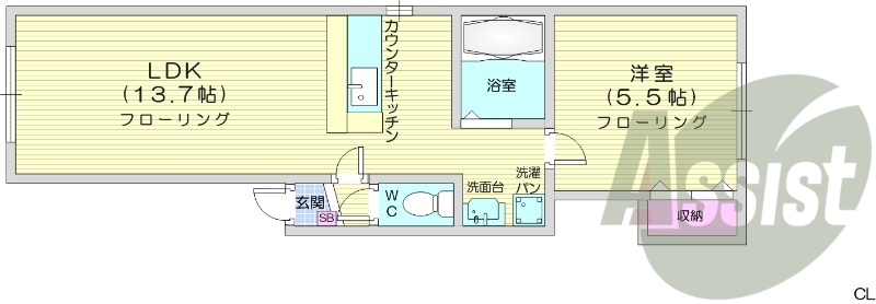 1LDK、灯油暖房、シューズボックス、灯油給湯