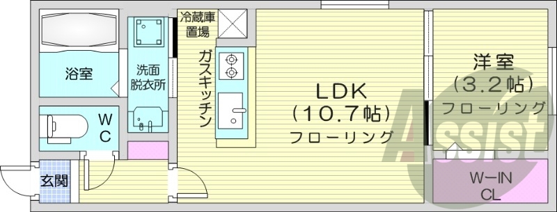 1LDK、システムキッチン、エアコン、シャワートイレ