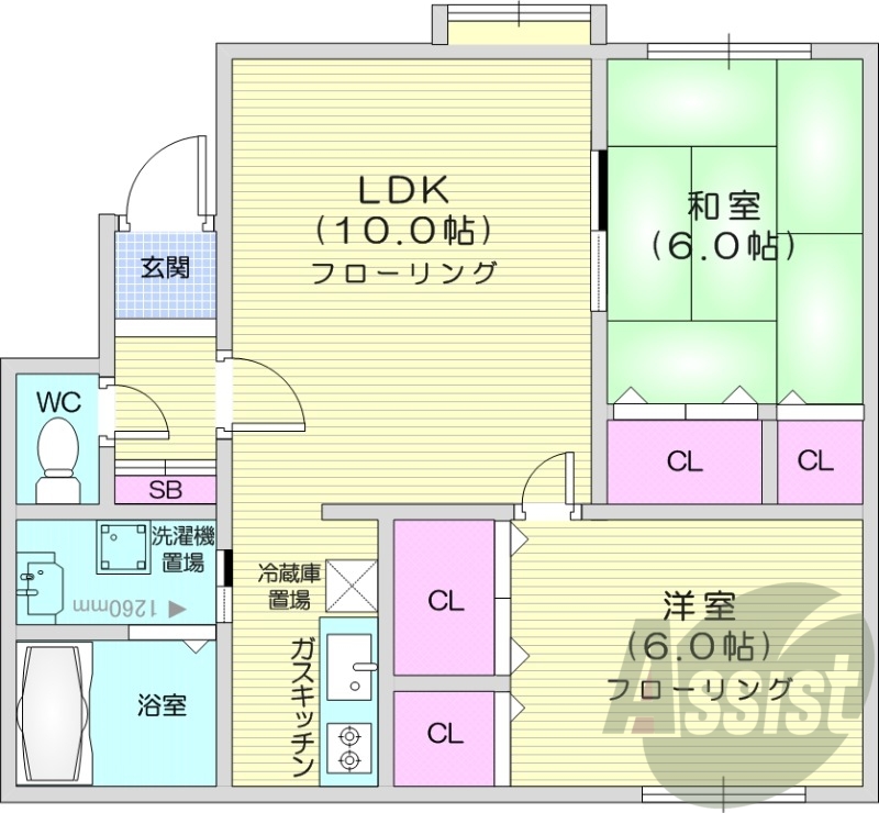 2LDK、灯油暖房、和室、収納、バストイレ別