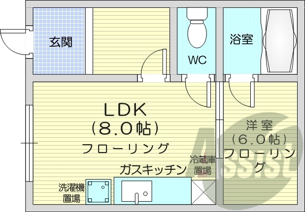 1DK、角部屋、灯油暖房、シューズボックス