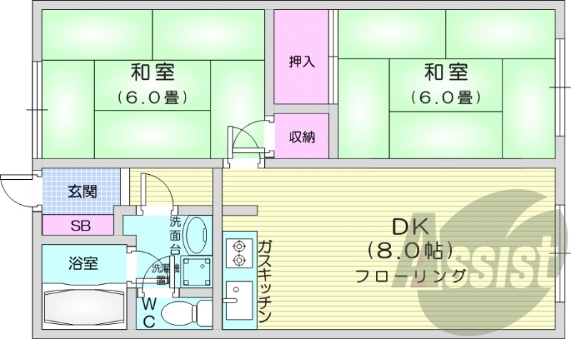 1DK、温水洗浄便座、バストイレ別、灯油暖房