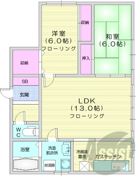 2LDK、灯油ボイラー、シューズボックス