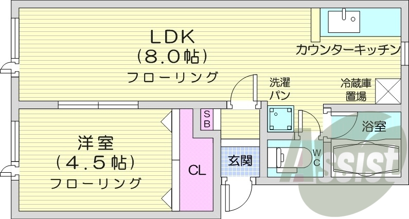 1LDK、角部屋、灯油暖房、ウォシュレット