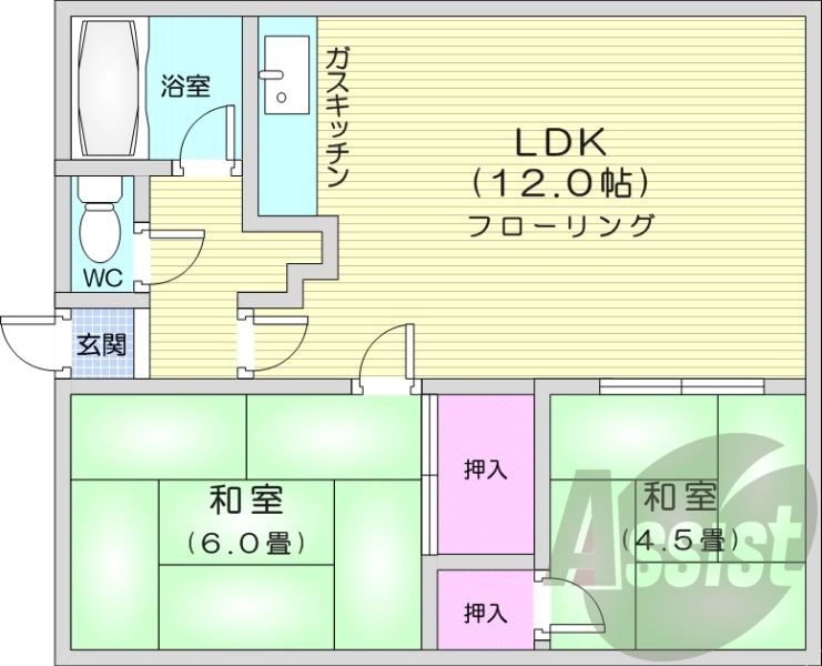 2LDK、トランクルーム、灯油ボイラー、収納