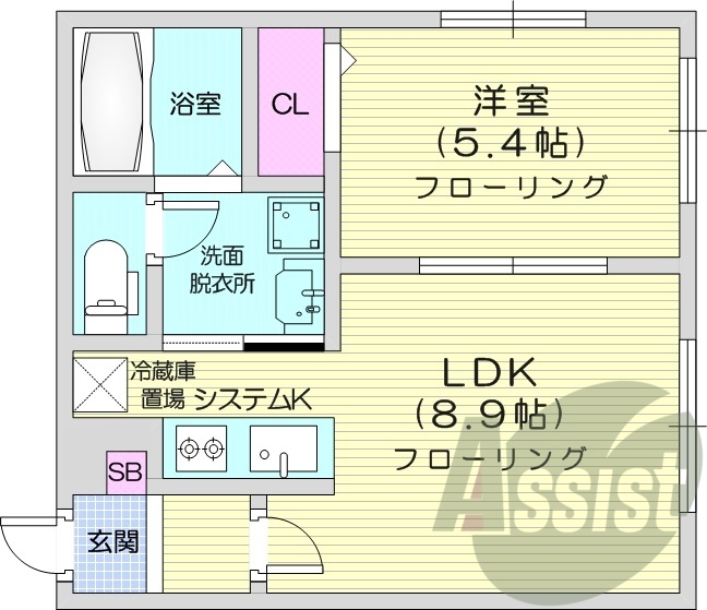 1LDK、オートロック、宅配ボックス、角部屋