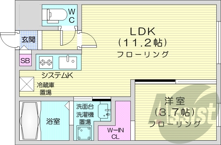 1LDK、エアコン、ウォークインクローゼット、浴室乾燥機
