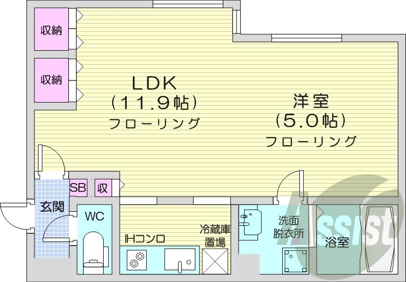 1LDK、家具家電付き、オール電化、エアコン、ネット無料