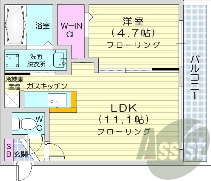 1LDK、オートロック、ウォークインクローゼット、エアコン
