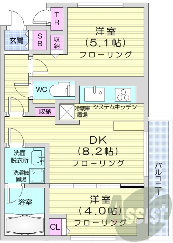 2DK、システムキッチン、エアコン、都市ガス