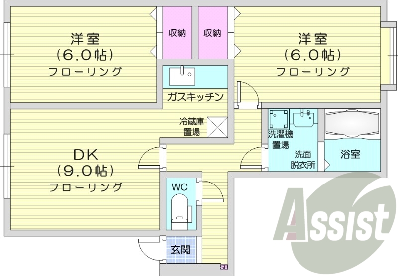 2DK、宅配ボックス、灯油暖房、ロードヒーティング
