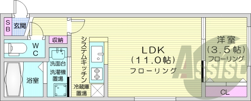 1LDK、エアコン、システムキッチン、灯油暖房、ネット無料