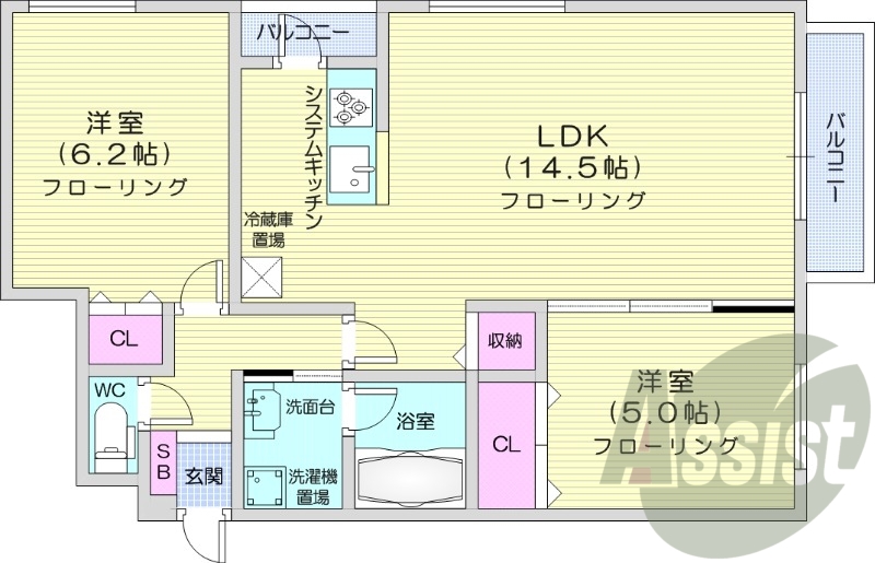 2LDK、灯油暖房、ネット無料、カメラ付きインターホン
