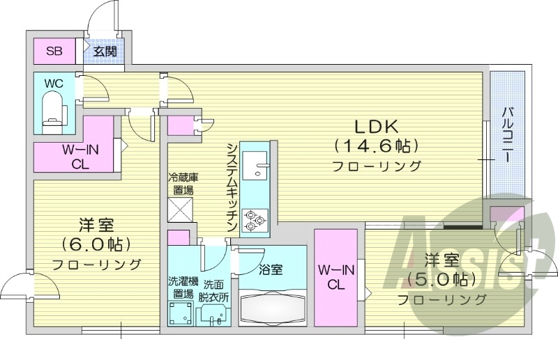 2LDK、エアコン、都市ガス、追い焚き、浴室乾燥機