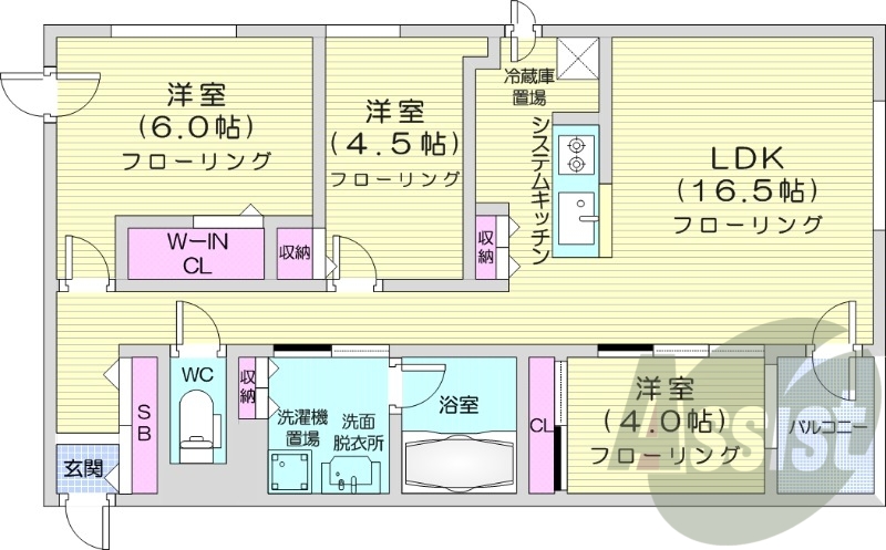 3LDK、都市ガス、追い焚き、エアコン、浴室乾燥機
