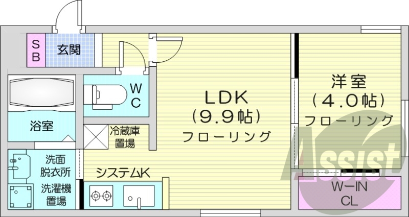 1LDK、オートロック、ネット無料、システムキッチン
