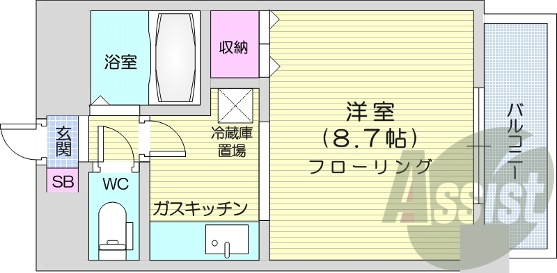 1K、シャワートイレ、モニタ付インターホン、オートロック
