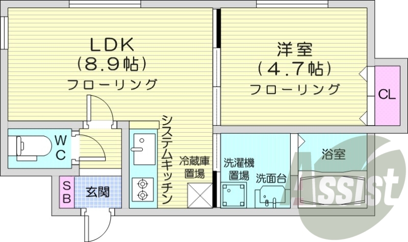 1LDK、ネット使用料不要、シャワートイレ