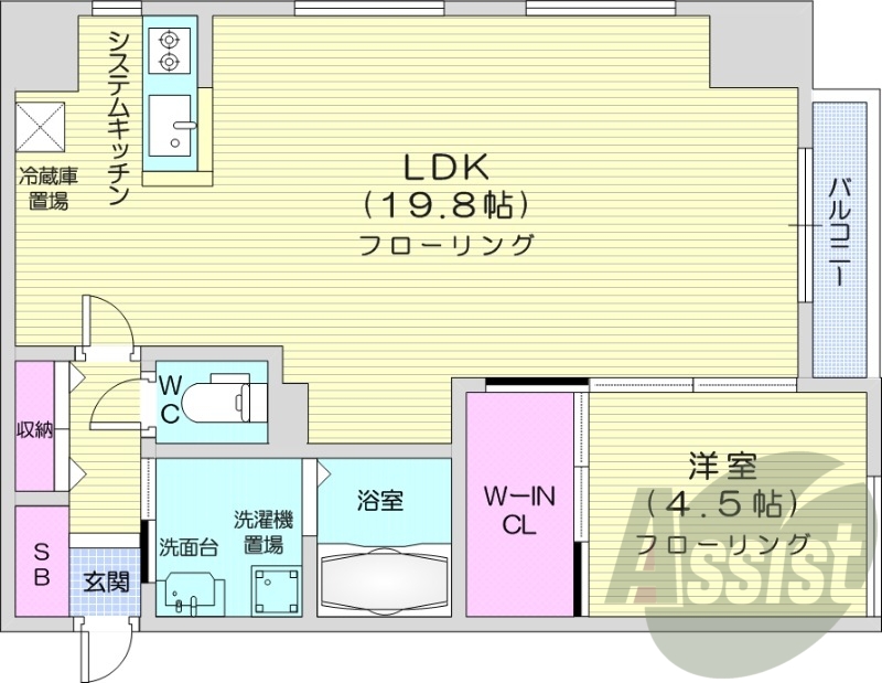 1LDK、都市ガス、追い焚き、ウォークインクローゼット