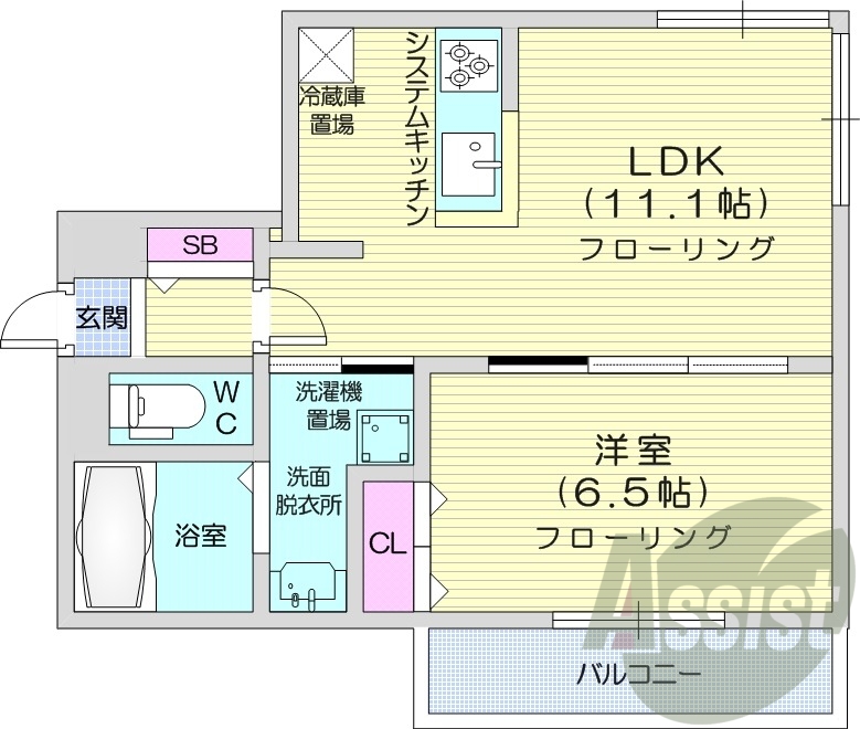 1LDK、オートロック、ネット無料、システムキッチン
