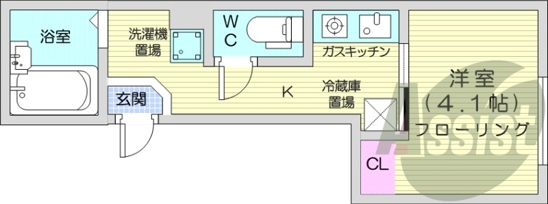 1K、エアコン、光ファイバー、灯油暖房、バストイレ別