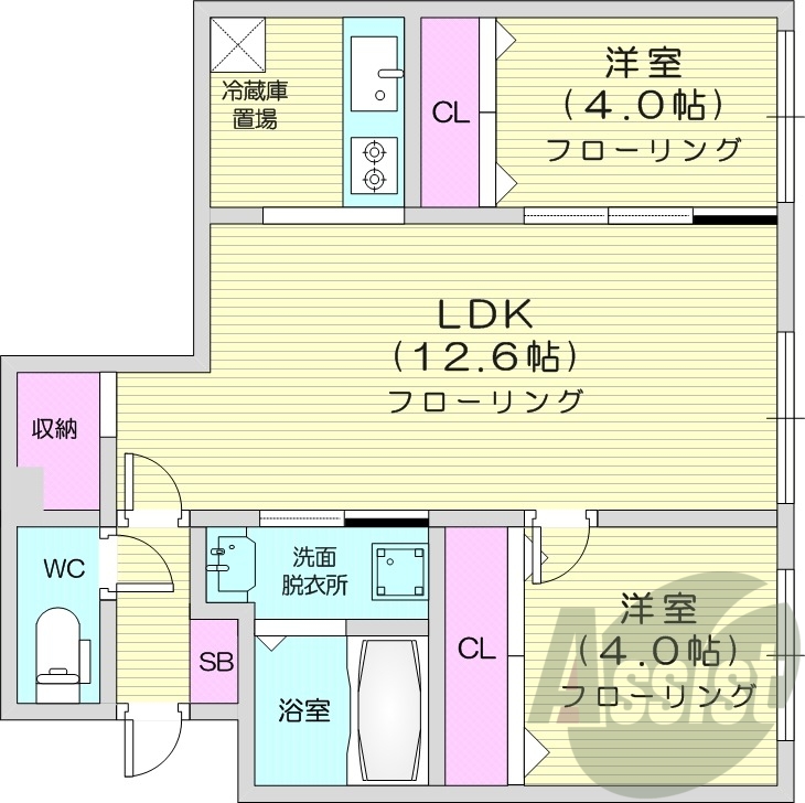 2LDK、エアコン、追い焚き、ペット相談可
